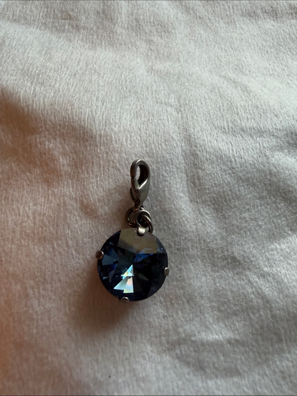 Sabika Round Deep Blue Crystal Charm with Clip-On Lobster Clasp